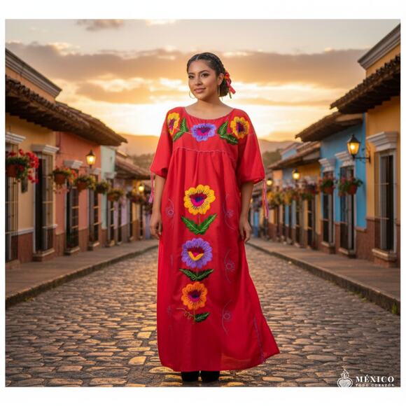 Mexican tunic hand embroidered dress Size L - Picture 3 of 4